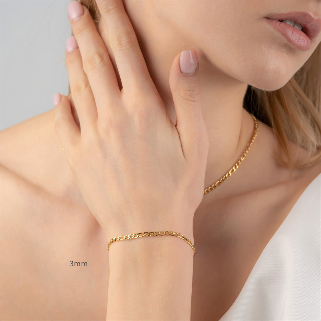 Figaro Armband und Kette 18K vergoldet wasserfest