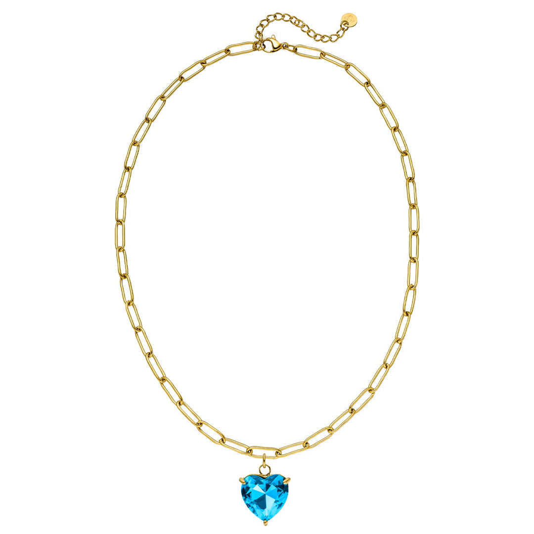 Halskette mit Herz Anhänger 18K vergoldet blaues Glas