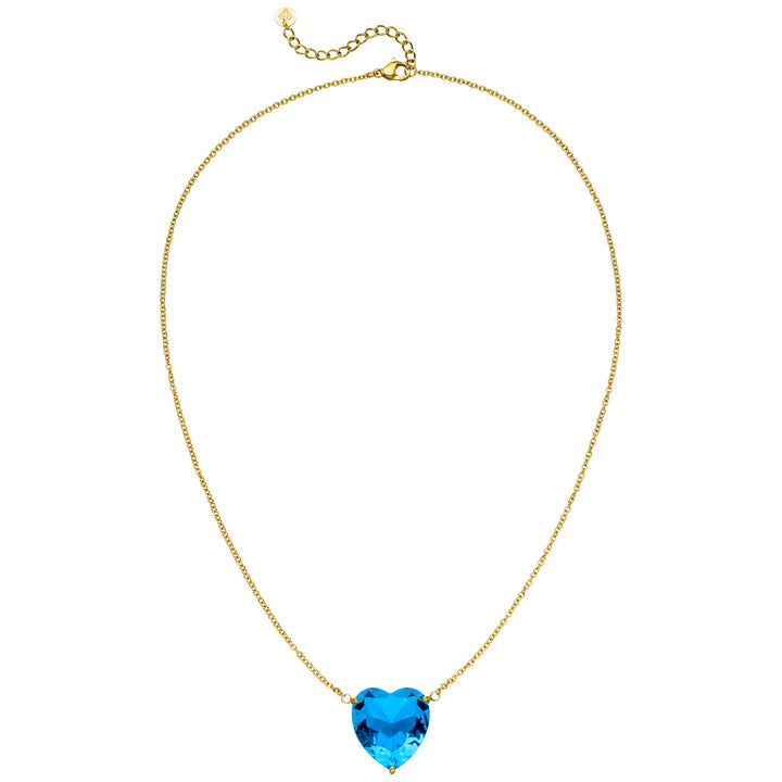 Halskette mit Herz Anhänger Gold Blau Glas Herz