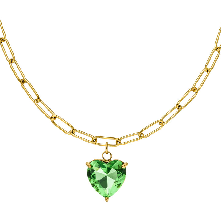 Halskette mit Herz Anhänger 18K vergoldet grünes Glas