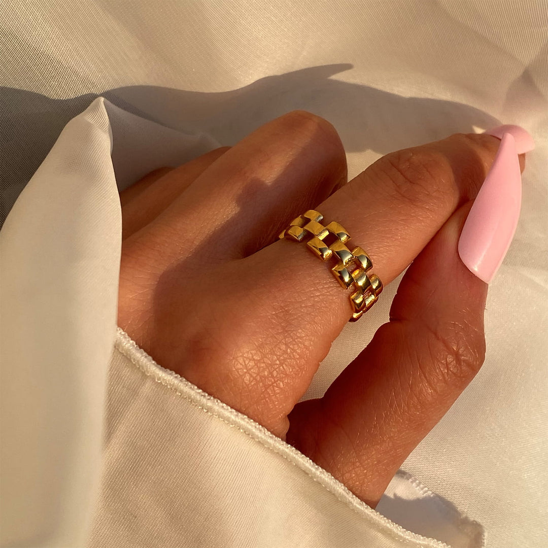 Edelstahl Ring für Damen Gold wasserfest Glieder