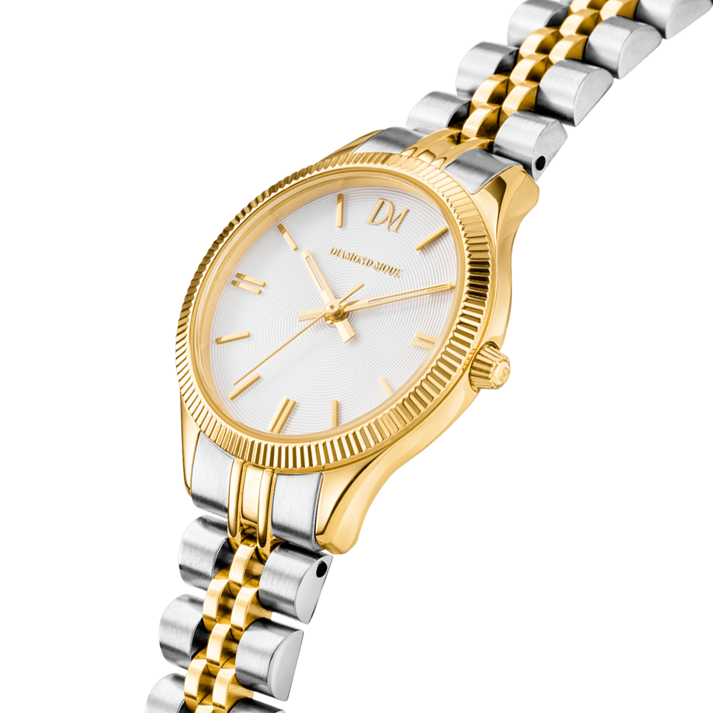 Damen Armbanduhr Gold Silber 24K vergoldet Edelstahl