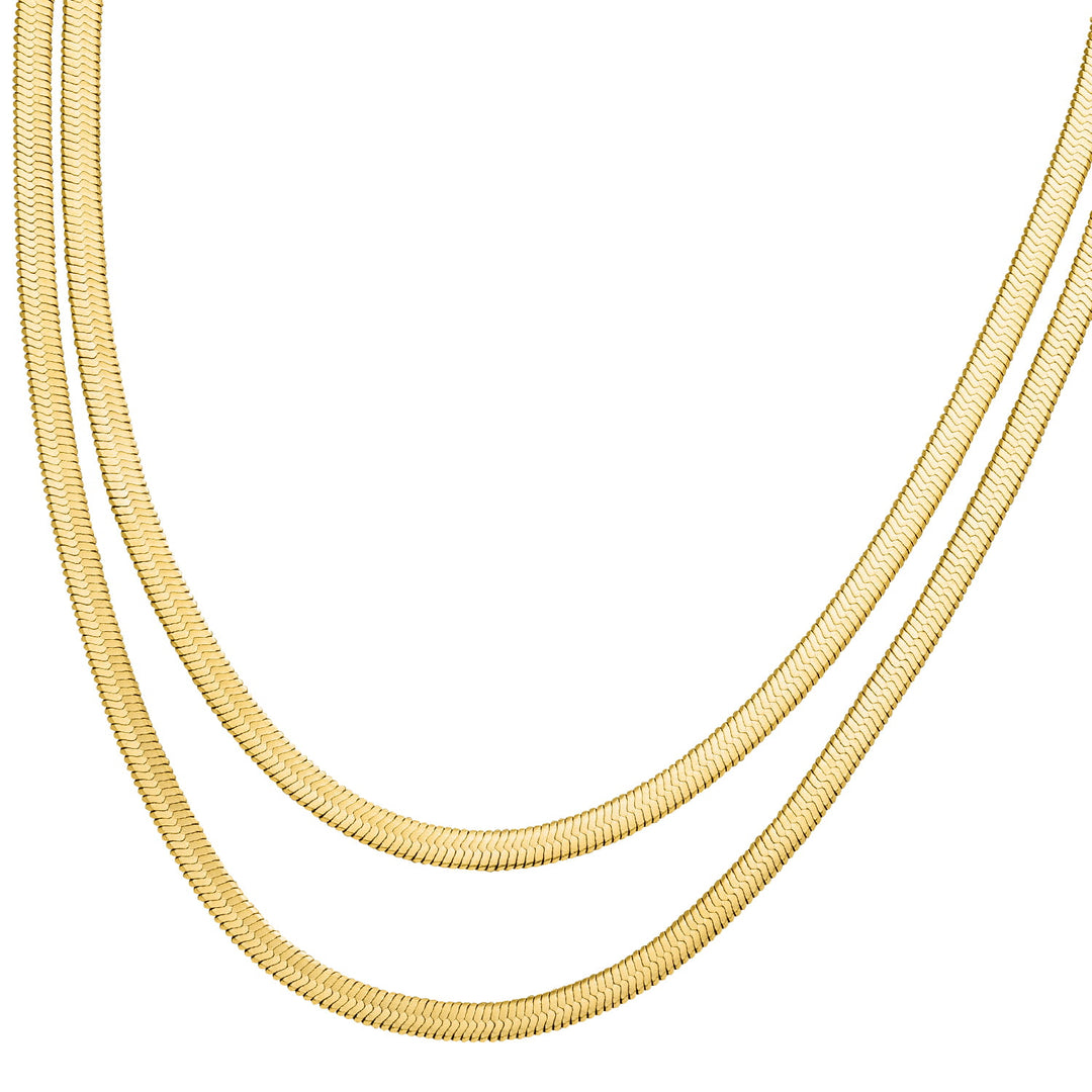 Doppelkette Sleek Gold Edelstahl vergoldet Schlangenhaut