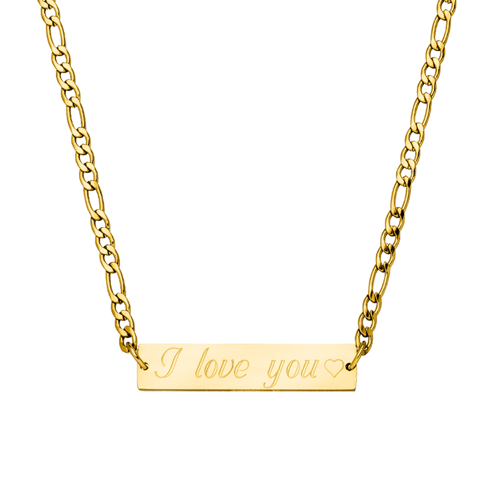 Bar Halskette waagerecht mit Gravur 18K vergoldet Figaro