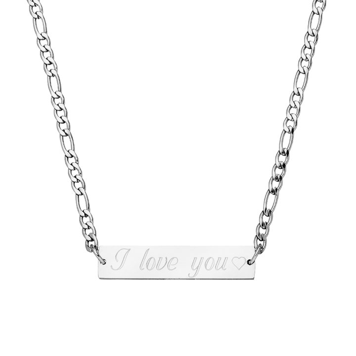 Personalisierte Halskette Bar Gravur Silber wasserfest Edelstahl Figaro