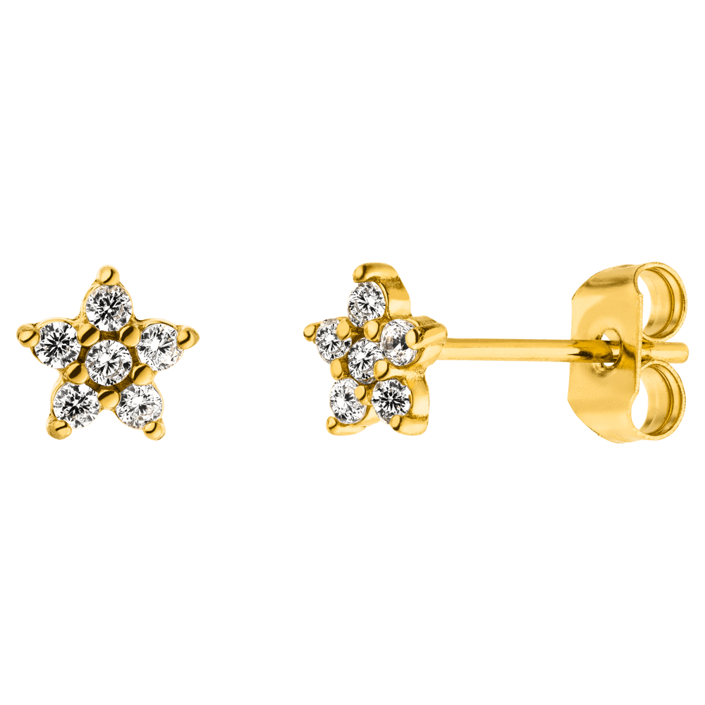 Blumen Ohrstecker Damen 18K vergoldet Zirkonia Steinchen