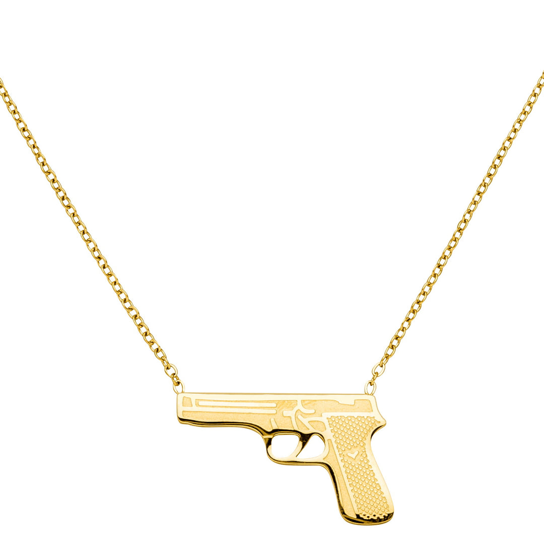 Gun Kette Gold 18K vergoldet Edelstahl Pistolen Anhänger
