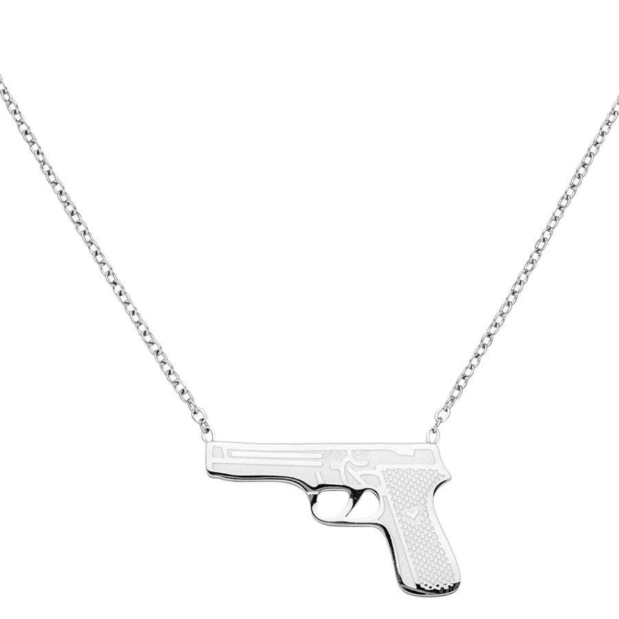 Gun Kette Silber aus Edelstahl Pistolen Anhänger Halskette