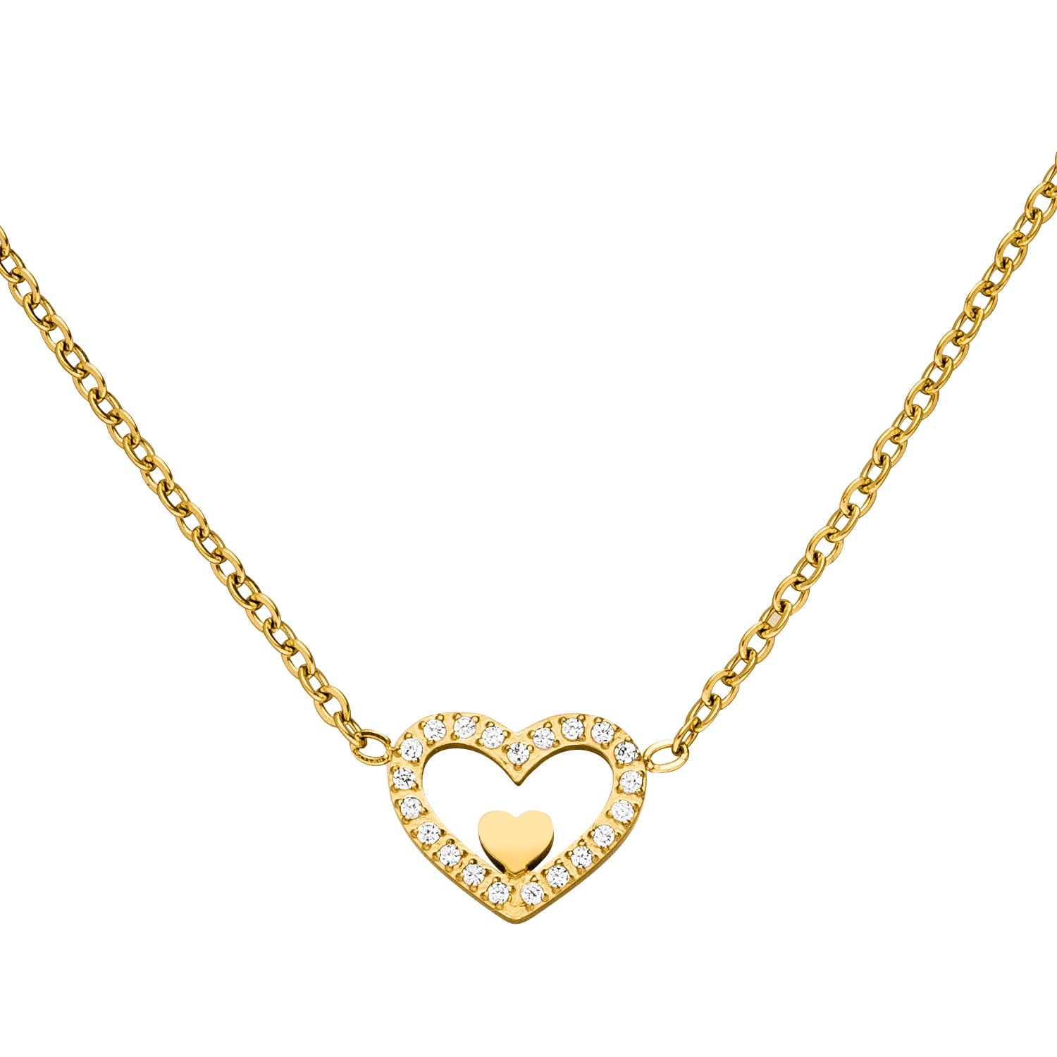 Dochais Halskette Damen – Herzanhänger Mit Perlen, 14K Gold Plattiert, 40+5 Cm, Wasserfest