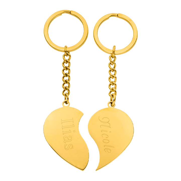 Zerbrochene Herzen Schlüsselanhänger Gravur 18K vergoldet