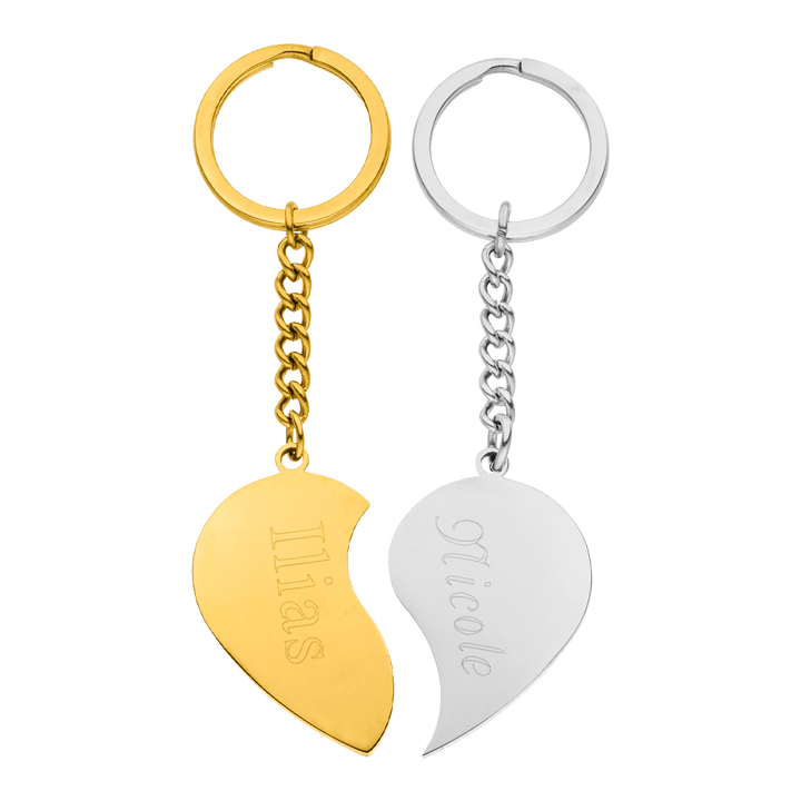 Schlüsselanhänger 2 ergänzende Herzen Gravur personalisiert Gold Silber