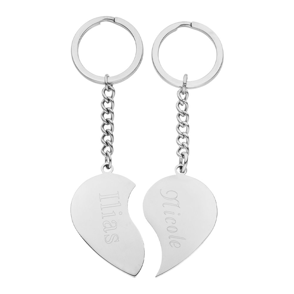 Gravur Schlüsselanhänger zwei gebrochene Herzen Silber
