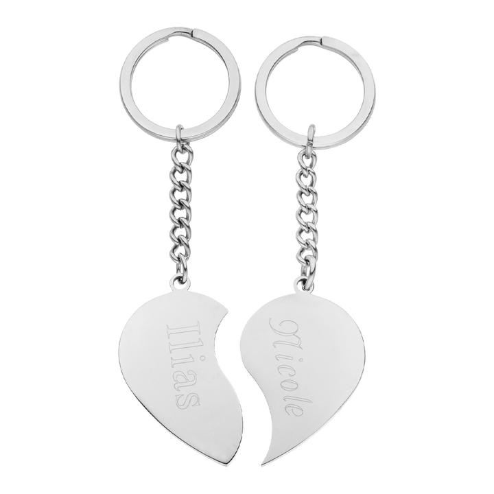 Gravur Schlüsselanhänger zwei gebrochene Herzen Silber