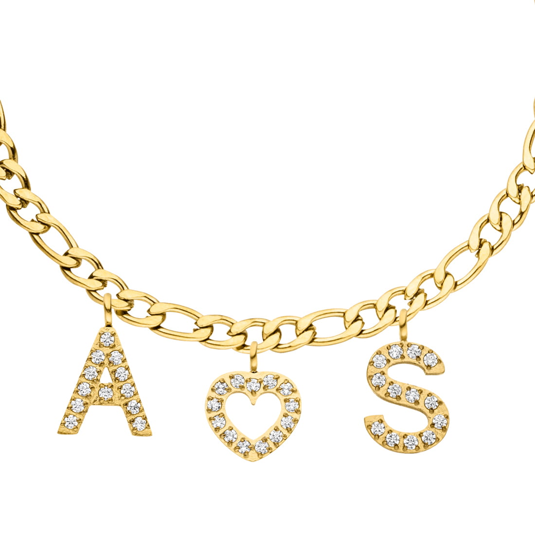 Personalisiertes Halsband/Armband Mit Buchstabe – Edelstahl, 45+5 Cm, Mit Herzanhänger