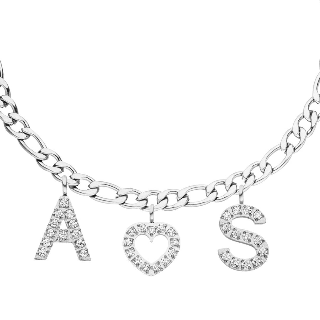 Buchstaben Fußkette silber Zirkonia Steine Initiale Figaro