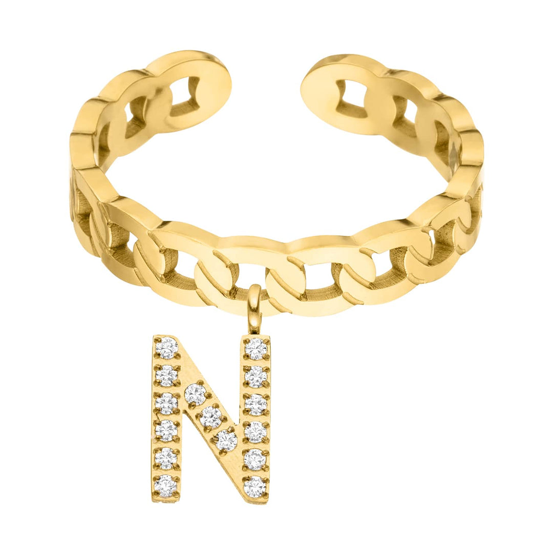Edelstahl Ring mit Buchstabe 18K vergoldet wasserfest