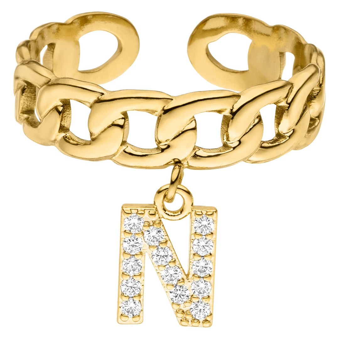 Personalisierter Ring mit Zirkonia Buchstabe 14K vergoldet