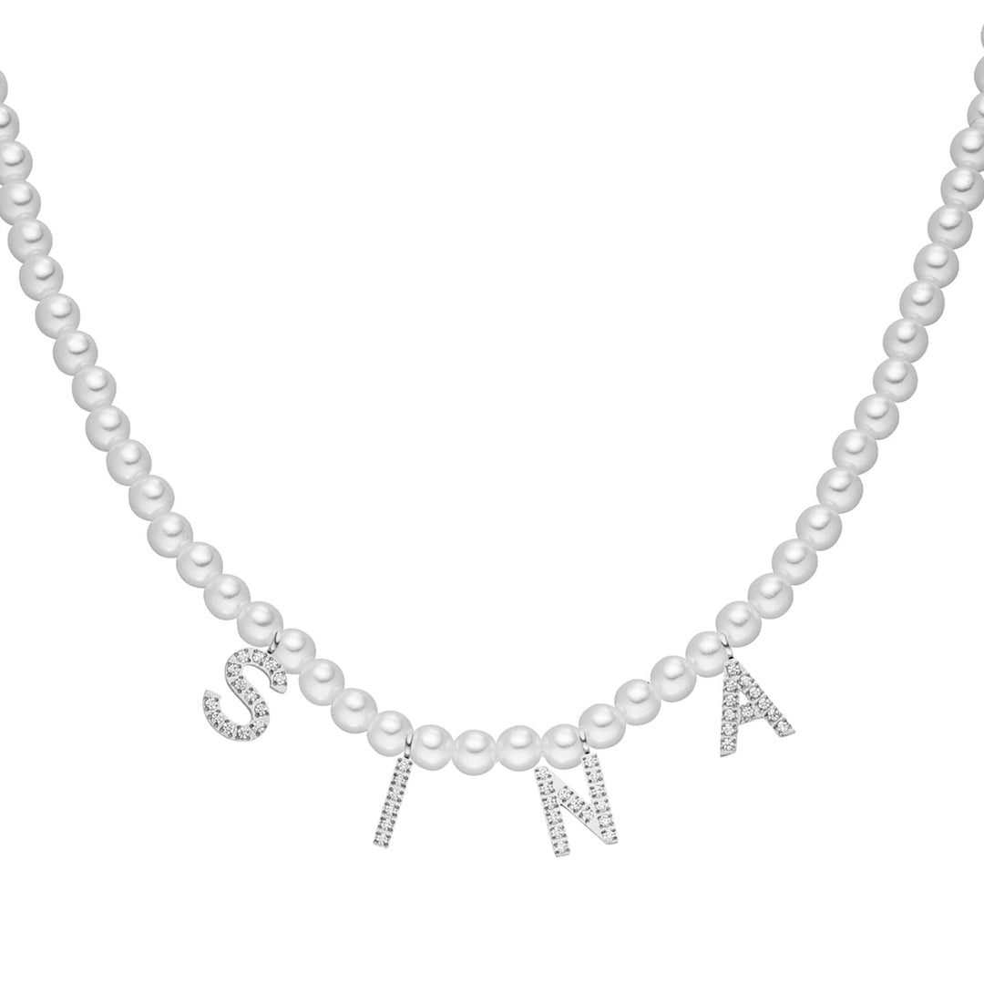 Perlenkette mit Name Silber wasserfest personalisiert