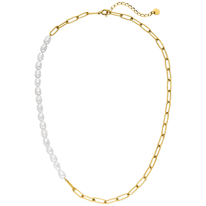 Moderne Süßwasser Perlenkette halbseitig gold mit Perlen