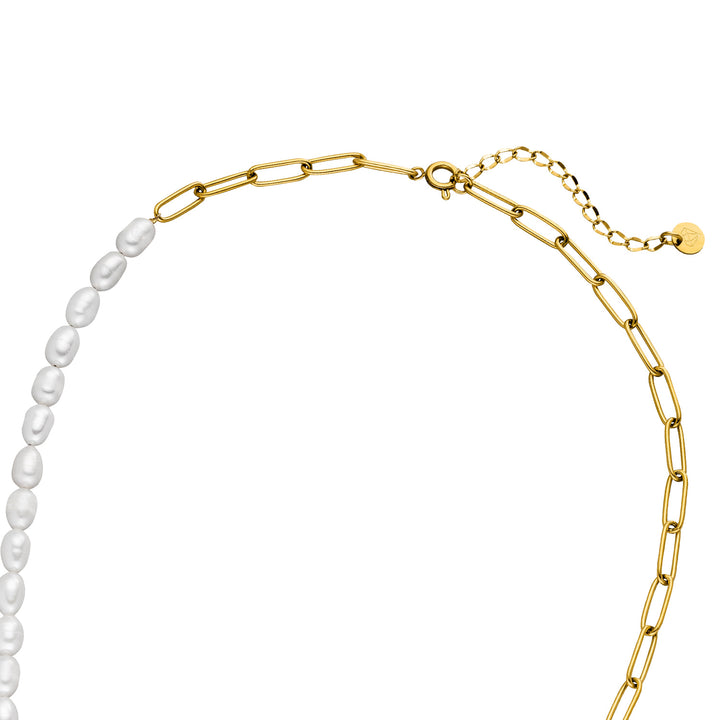 Halbe Perlen Kette gold wasserfest Halskette mit Perlen