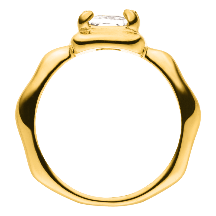 Gehämmerter Ring 18K vergoldet Zirkonia Solitär Damen