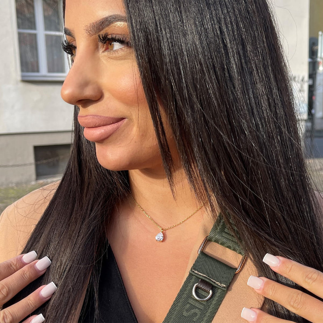 Damen Halskette mit Tropfen Stein Anhänger 18K vergoldet