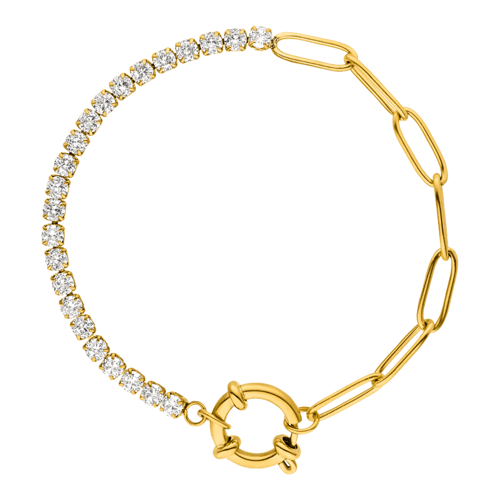 Halbseitiges Tennis Armband 18K vergoldet Zirkonia Steine