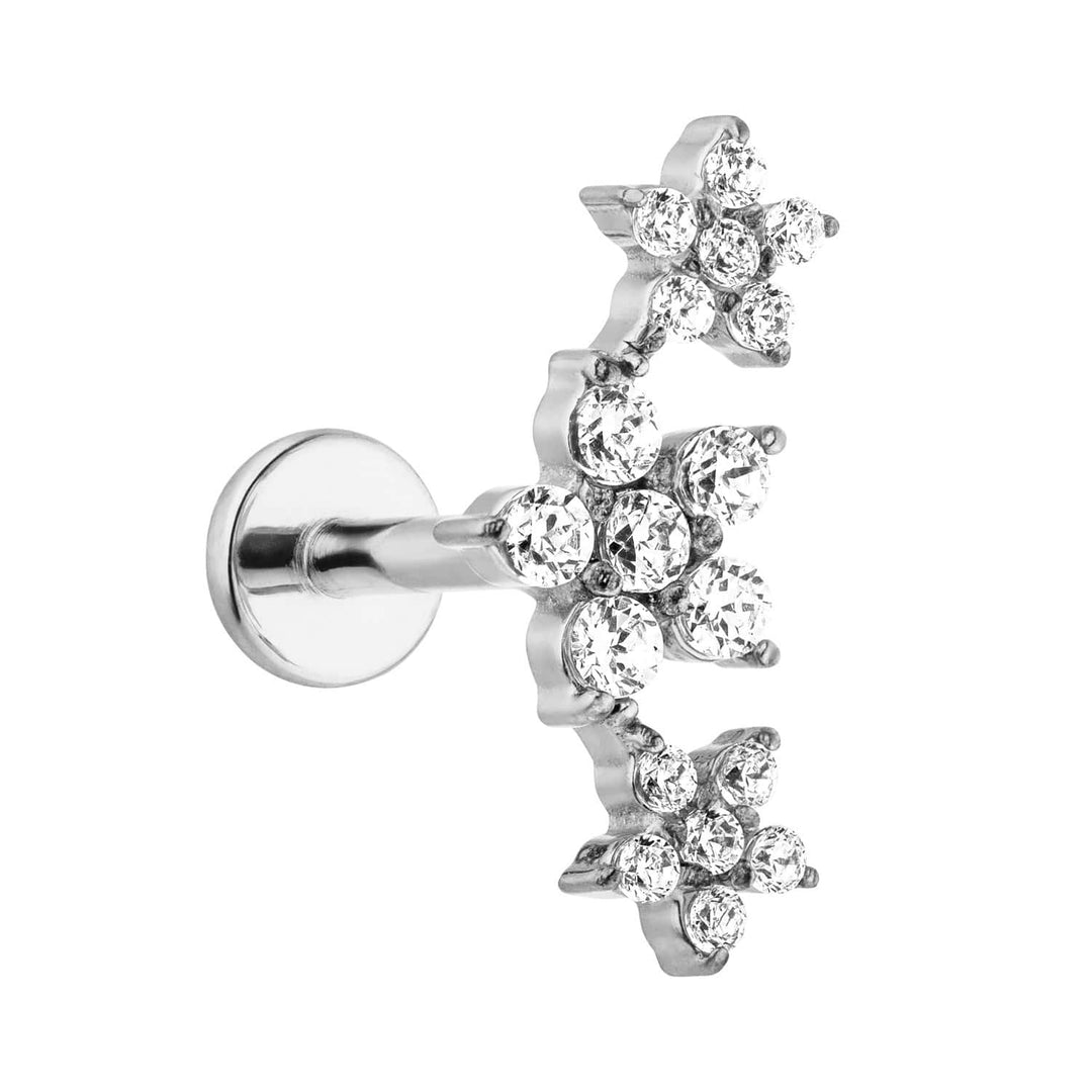 Piercing mit Blumen Zirkonia Silber Labret Chirurgenstahl