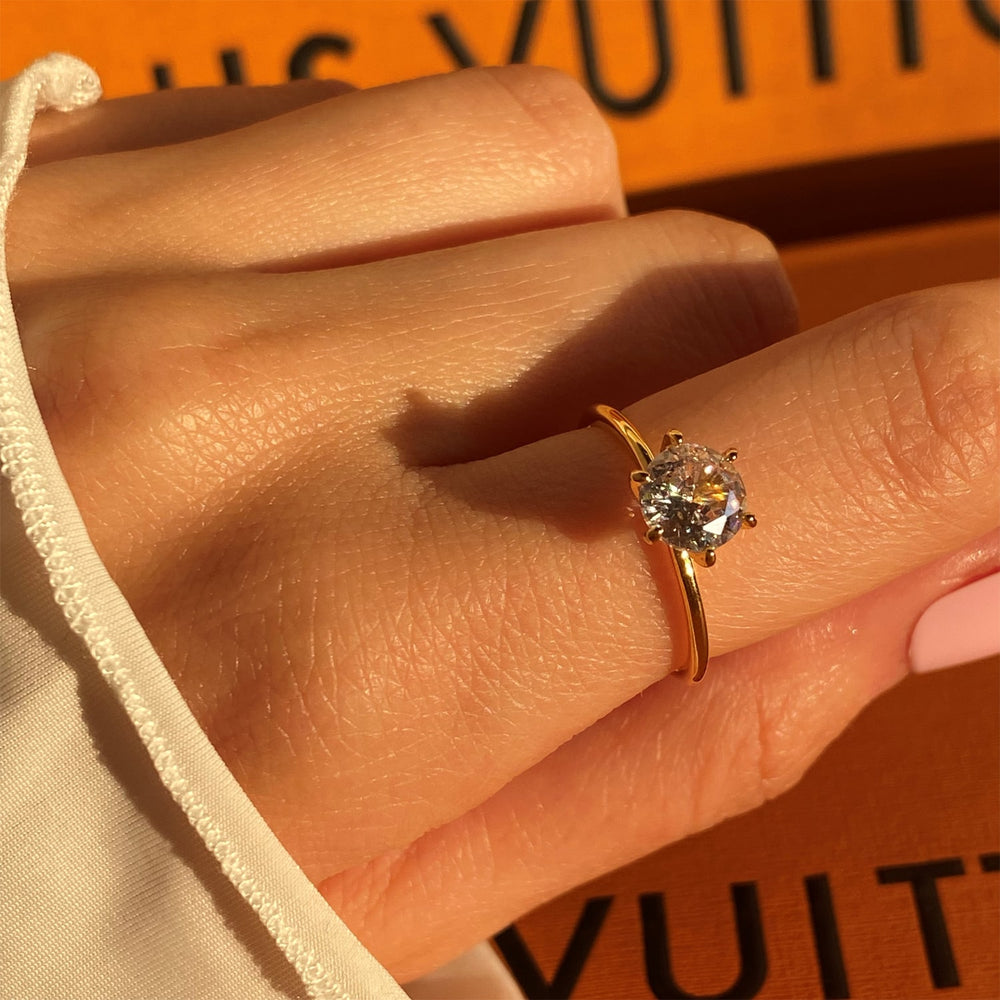 Solitärring Damen 18K vergoldet Edelstahl wasserfest