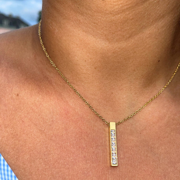 Stab Halskette 18K vergoldet für Frauen Barkette Zirkonia